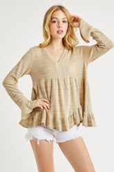 Hailey & Co Women's V-Neck Flounce Sleeve Knit Top - Stylish & Versatile